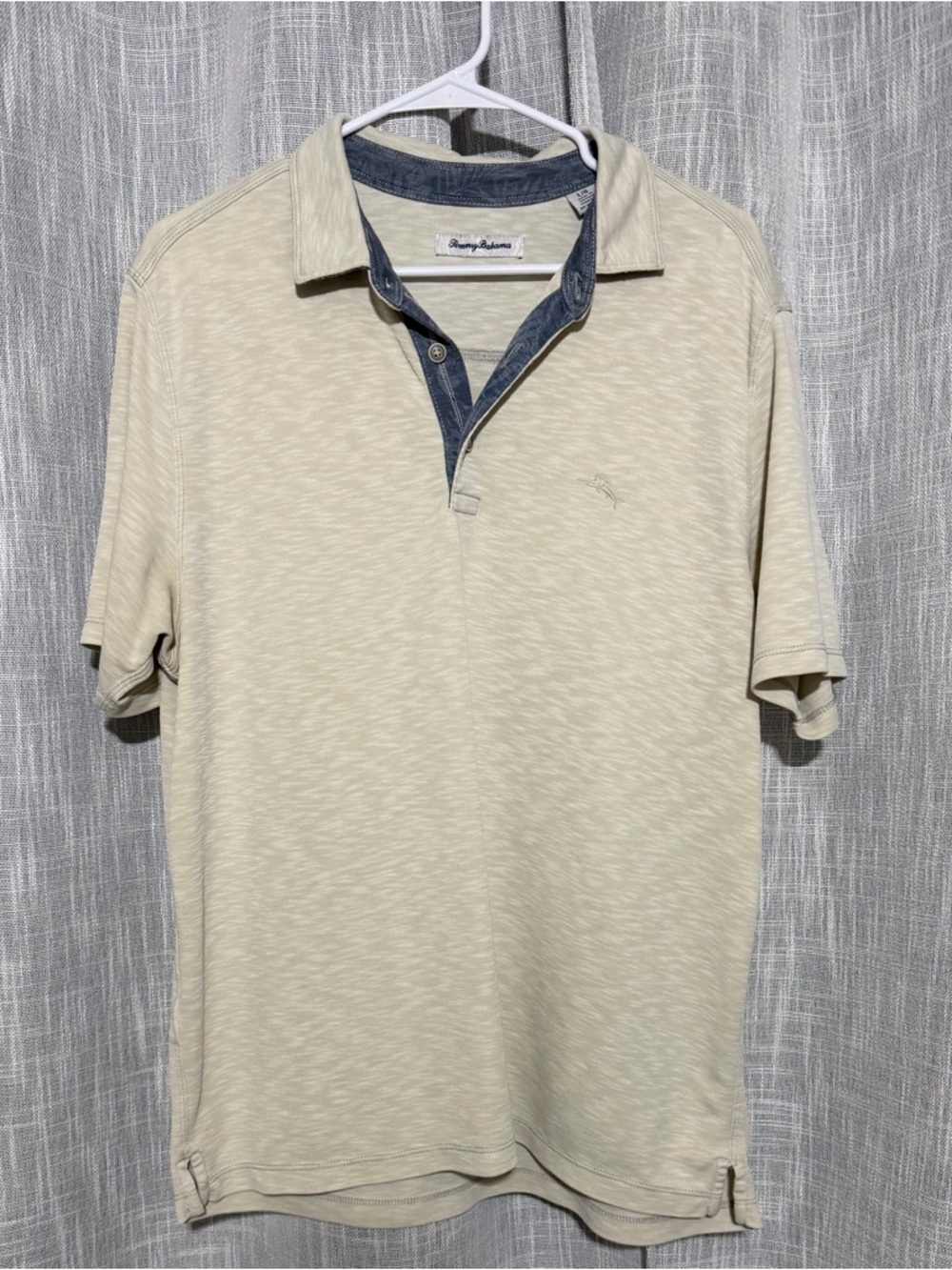 Tommy Bahama Beige Polo with Navy Trim